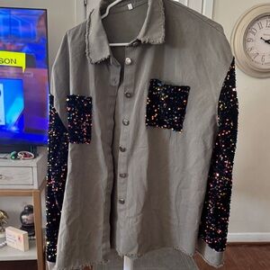 Olive green Jacket with Sequin Accents